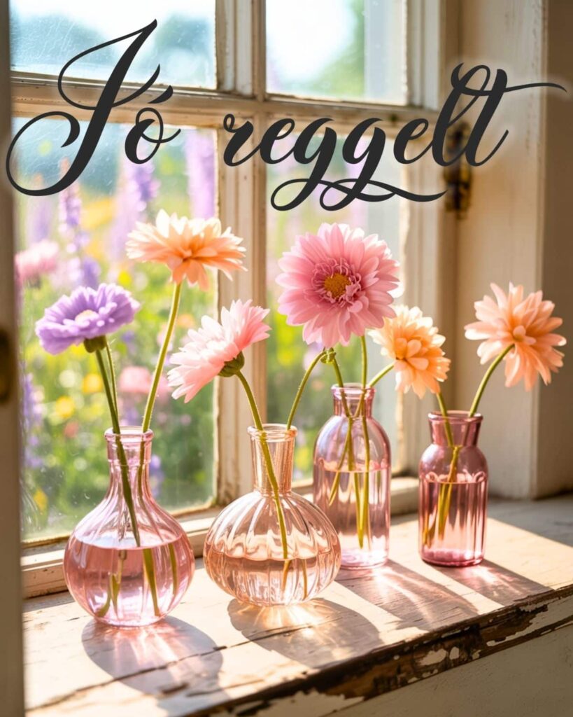 virágok az ablakban csendes reggelen