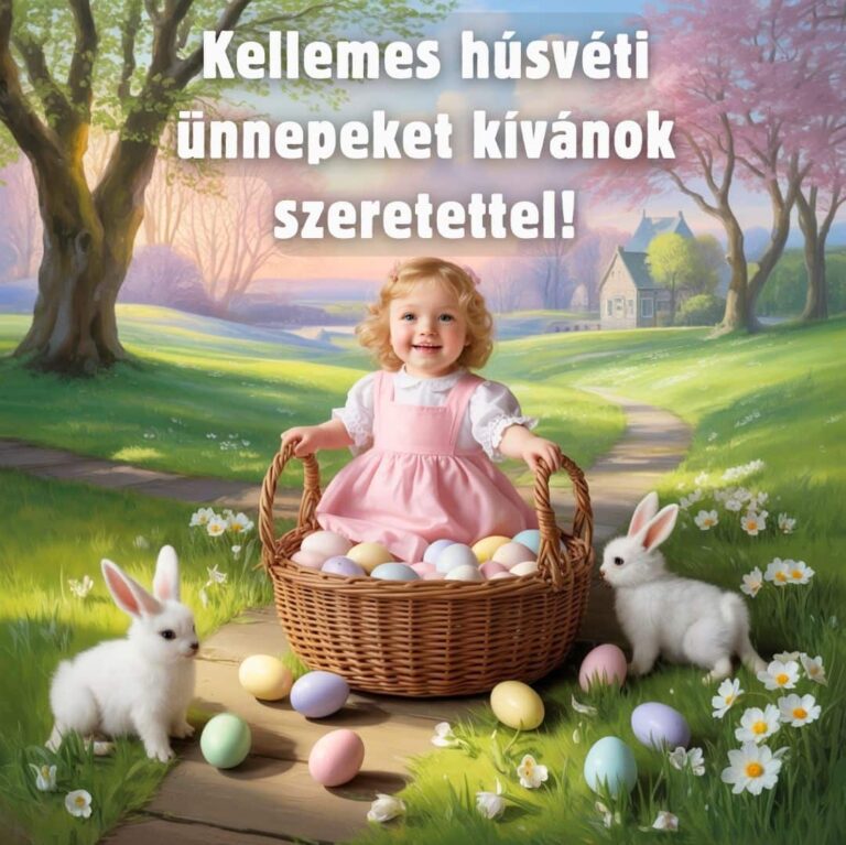 Húsvéti kép gyerekkel Kellemes húsvéti ünnepeket kívánok szeretettel felirattal