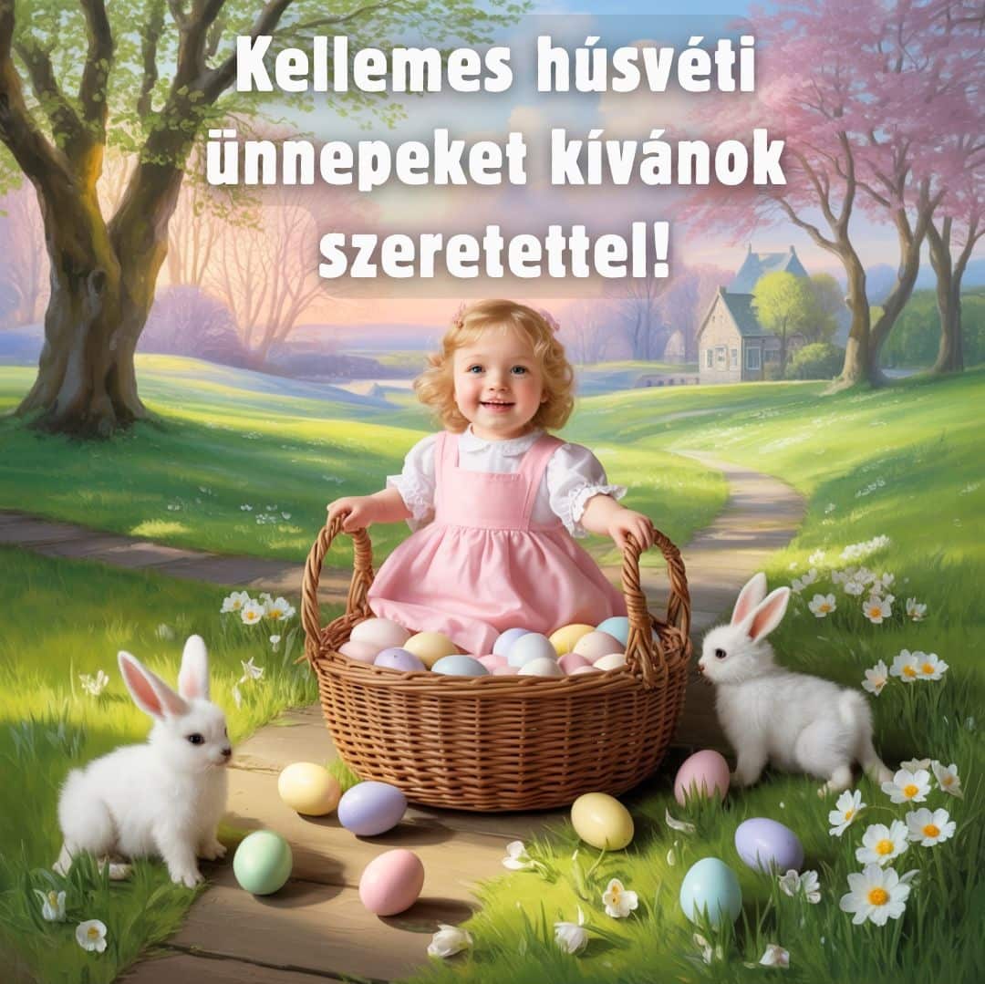 Húsvéti kép gyerekkel Kellemes húsvéti ünnepeket kívánok szeretettel felirattal