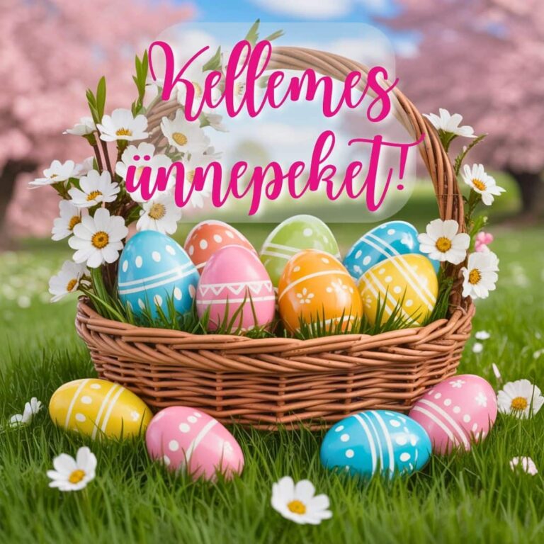 Húsvéti képeslap tojásokkal Kellemes ünnepeket felirat