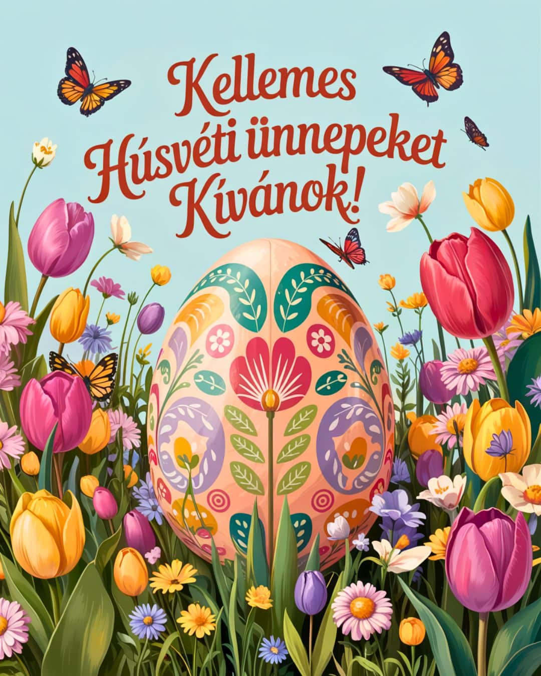Kellemes húsvéti ünnepeket kívánó virágos képeslap