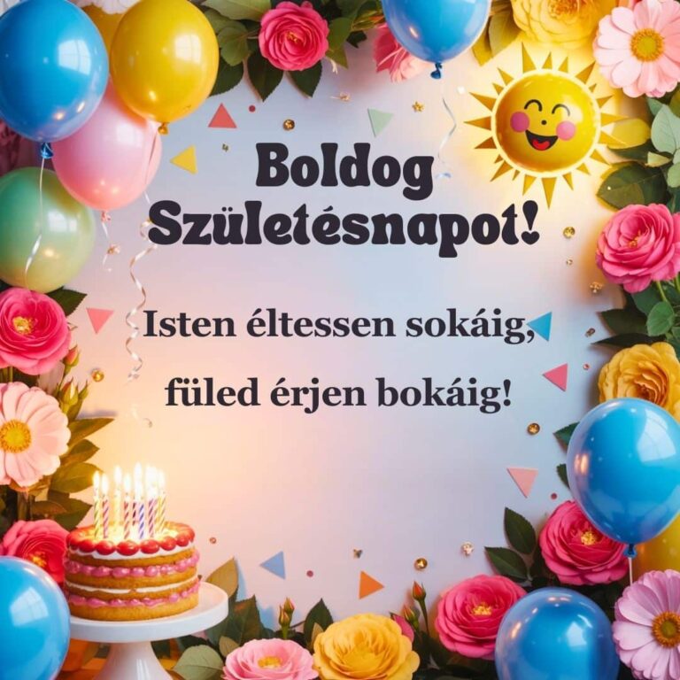 Vidám színes születésnapi köszöntő klasszikus verssel: Isten éltessen sokáig, füled érjen bokáig!