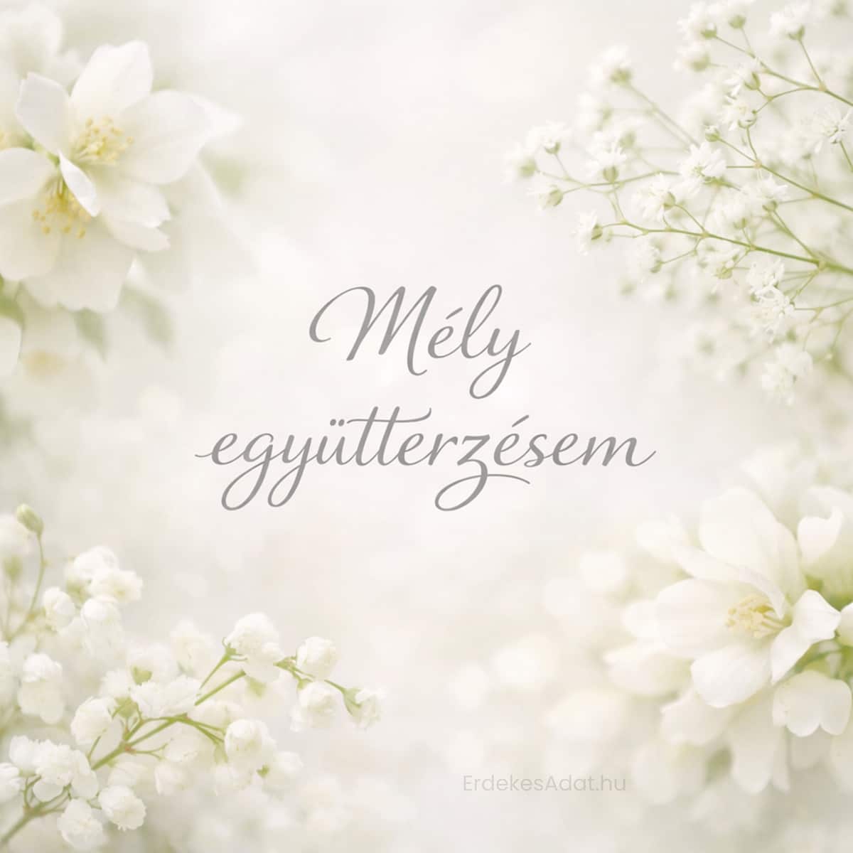 mély együttérzésem felirat fehér virágos háttéren