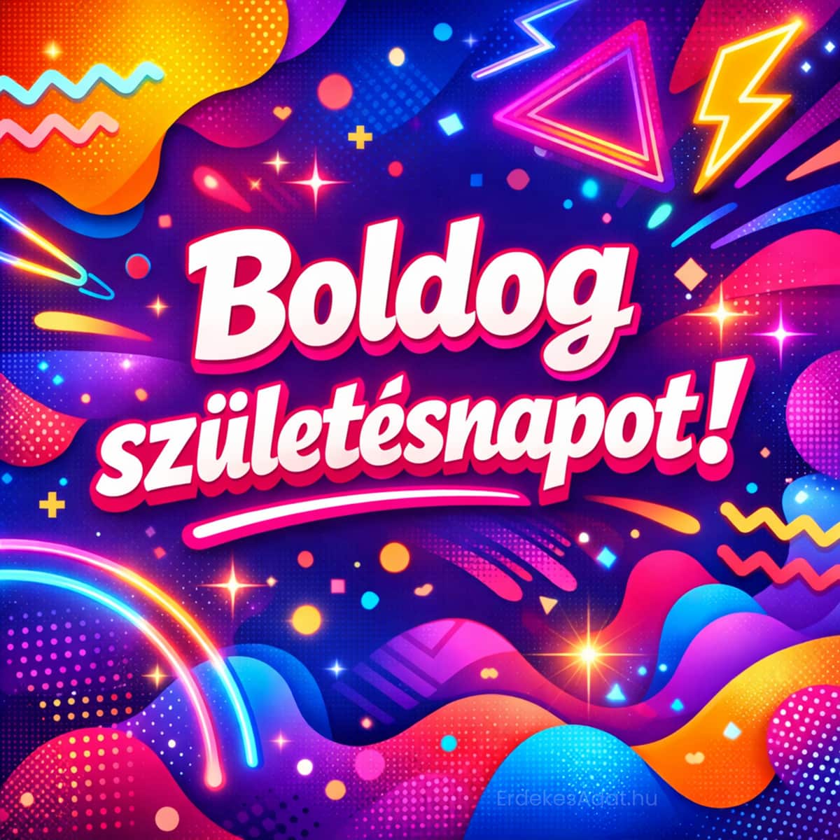 modern neon stílusú boldog születésnapot kép színes háttérrel