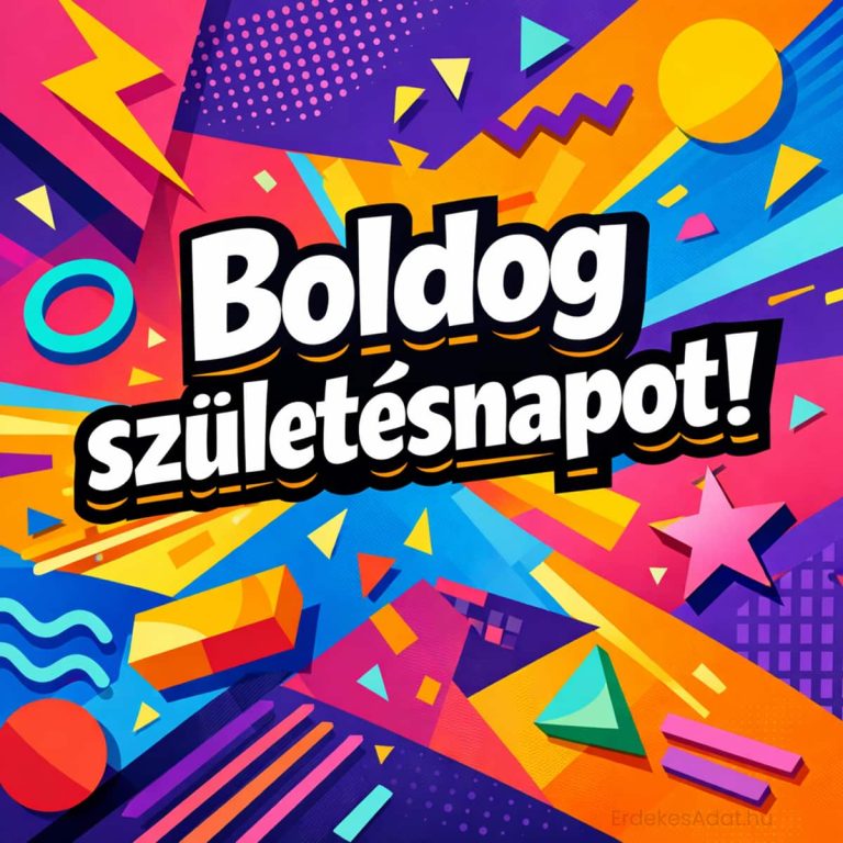 modern pop art stílusú boldog születésnapot kép színes geometrikus háttérrel