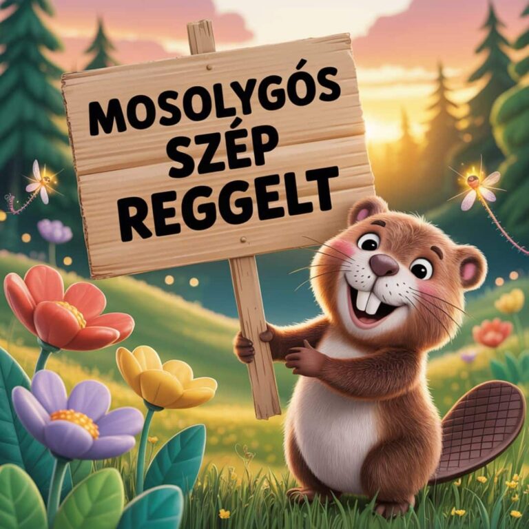 Mosolygós hód szép jó reggelt felirattal