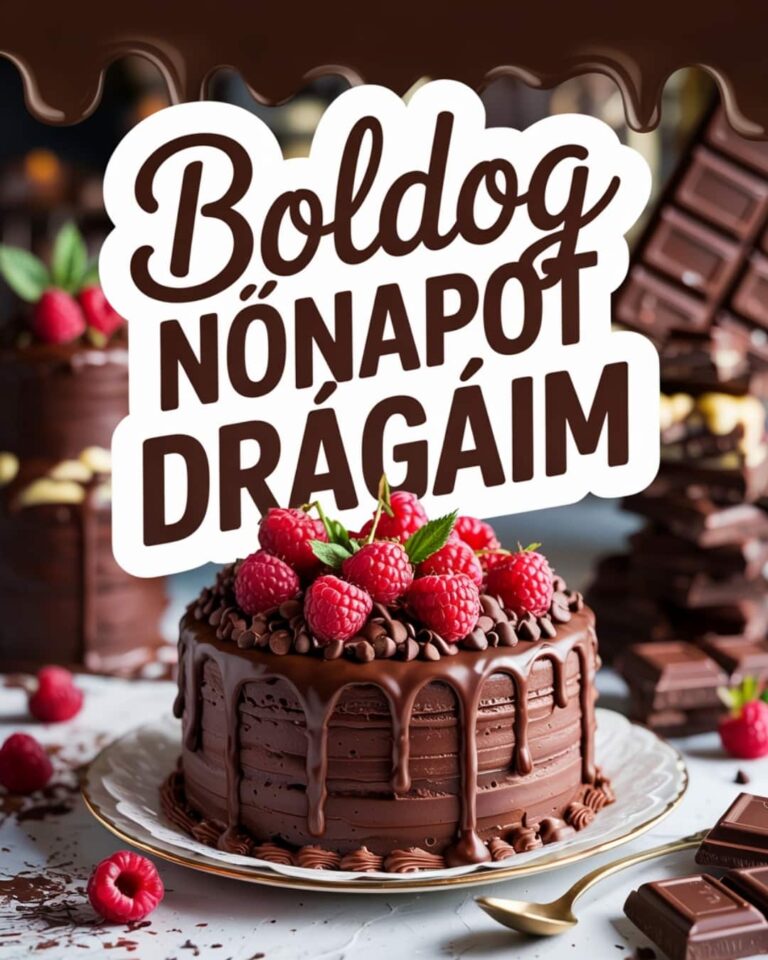 Vidám vicces nőnapi köszöntő, süti, torta és málna, boldog nőnapot drágáim felirat, barátnőknek