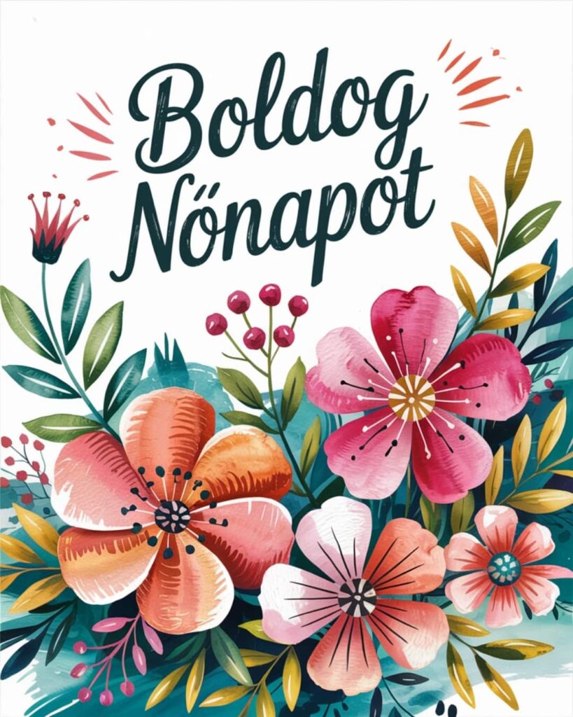 Nőnapi köszöntő, virágos háttér, boldog nőnapot felirat