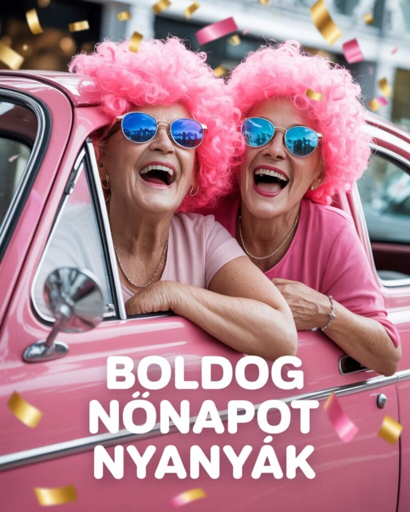 Vicces vidám nőnapi köszöntő nagymama, idős hölgy, boldog nőnapot nyanyák felirat