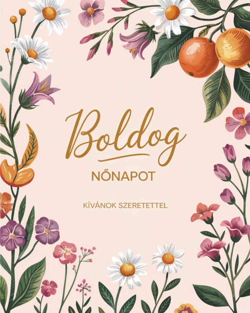 Nőnapi köszöntő képeslap boldog nőnapot kívánok szeretettel felirat, rózsaszín virágos háttér