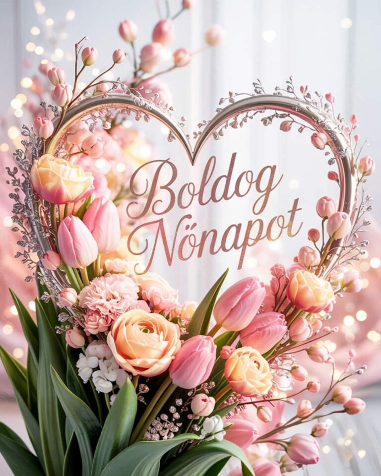 Gyönyörű virágcsokor, tulipán és rózsa, nőnapi köszöntő üdvözlet boldog nőnapot felirat