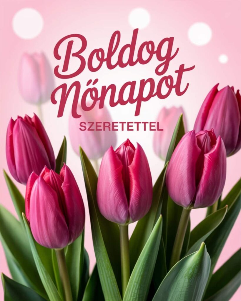 Tulipános nőnapi köszöntő boldog nőnapot szeretettel felirat