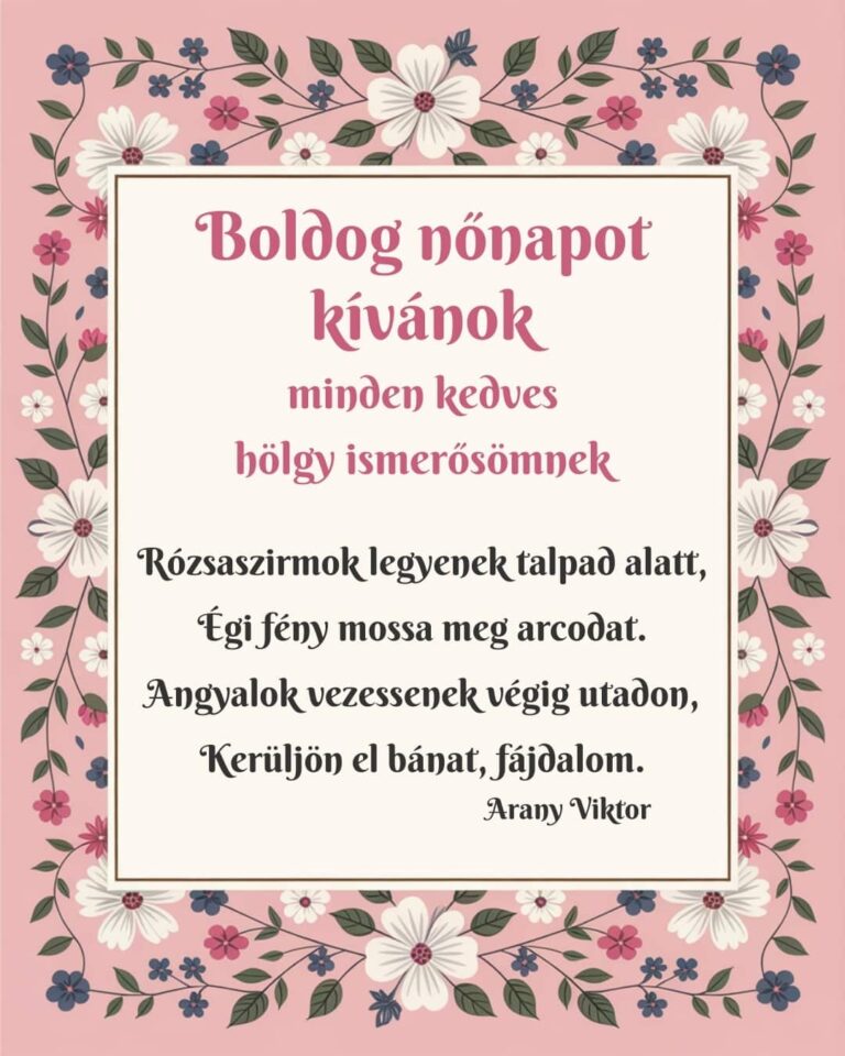 Verses nőnapi köszöntő rózsaszín virágos, Rózsaszirmok legyenek talpad alatt, Égi fény mossa meg arcodat. Angyalok vezessenek végig utadon, Kerüljön el bánat, fájdalom felirattal