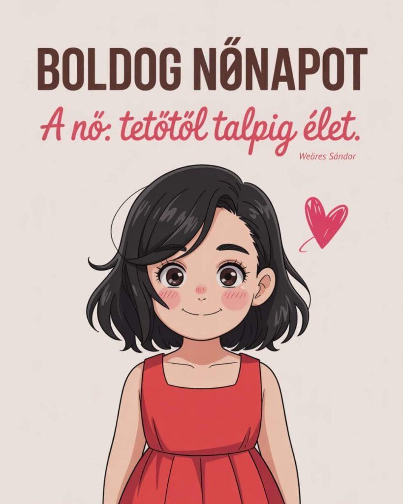 Aranyos vidám nőnapi köszöntő lányoknak, boldog nőnapot a nő tetőtől talpig élet weöres sándor vers felirat, anime lány