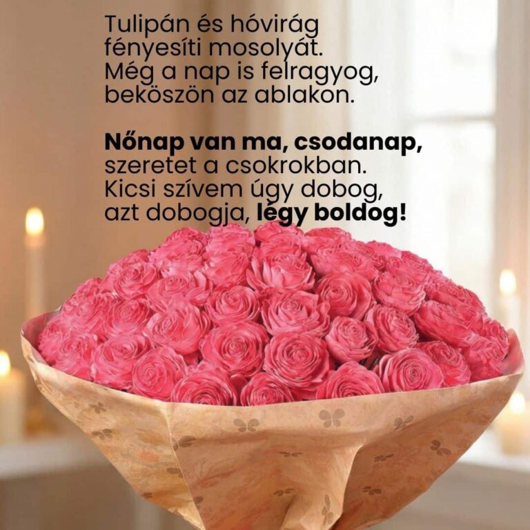 Nőnapi verses köszöntő "Nőnap van ma, csodanap, szeretet a csokrokban. Kicsi szívem úgy dobog, azt dobogja, légy boldog!"