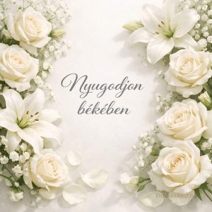 nyugodjon békében felirat fehér virágos koszorú háttéren