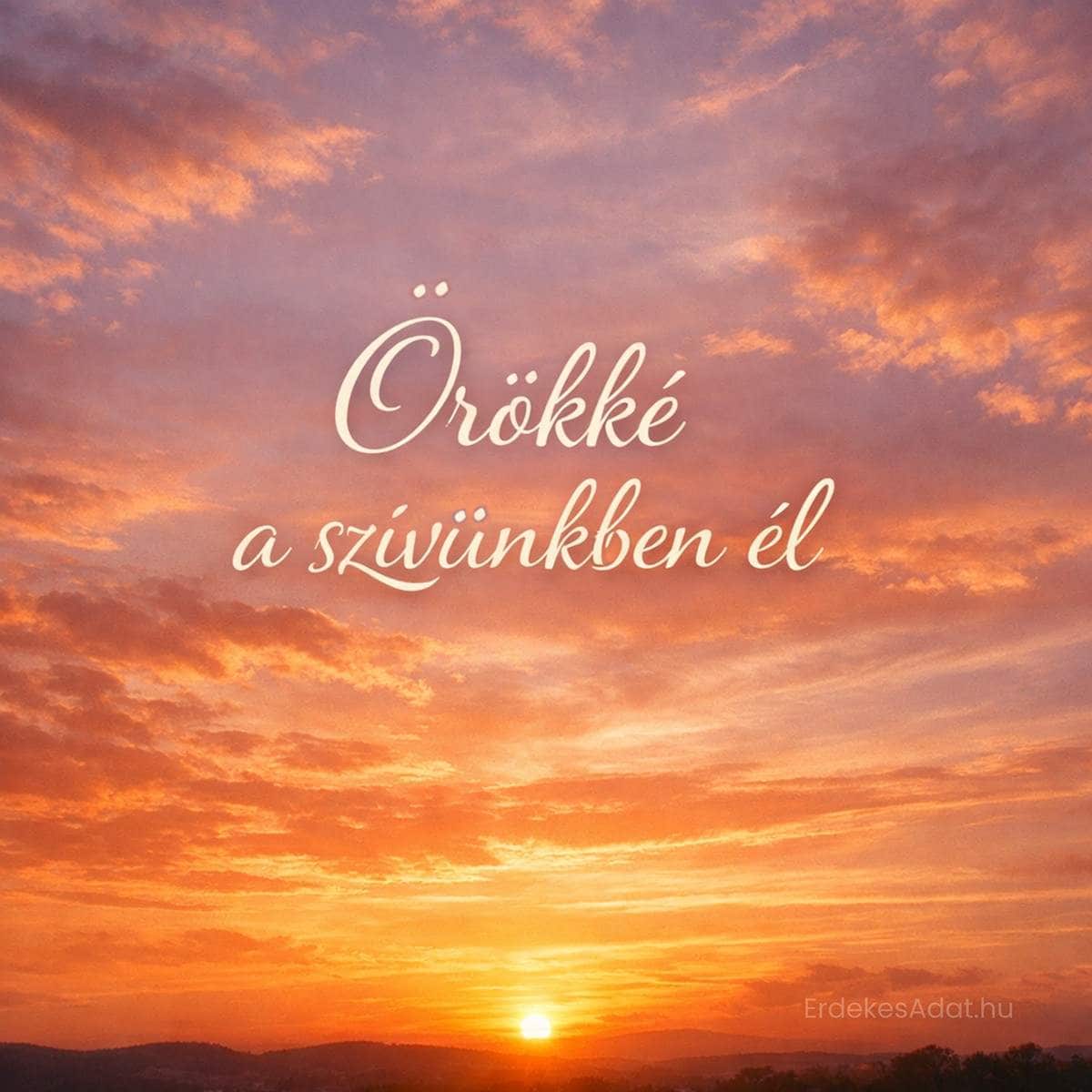 örökké a szívünkben él felirat naplemente háttéren