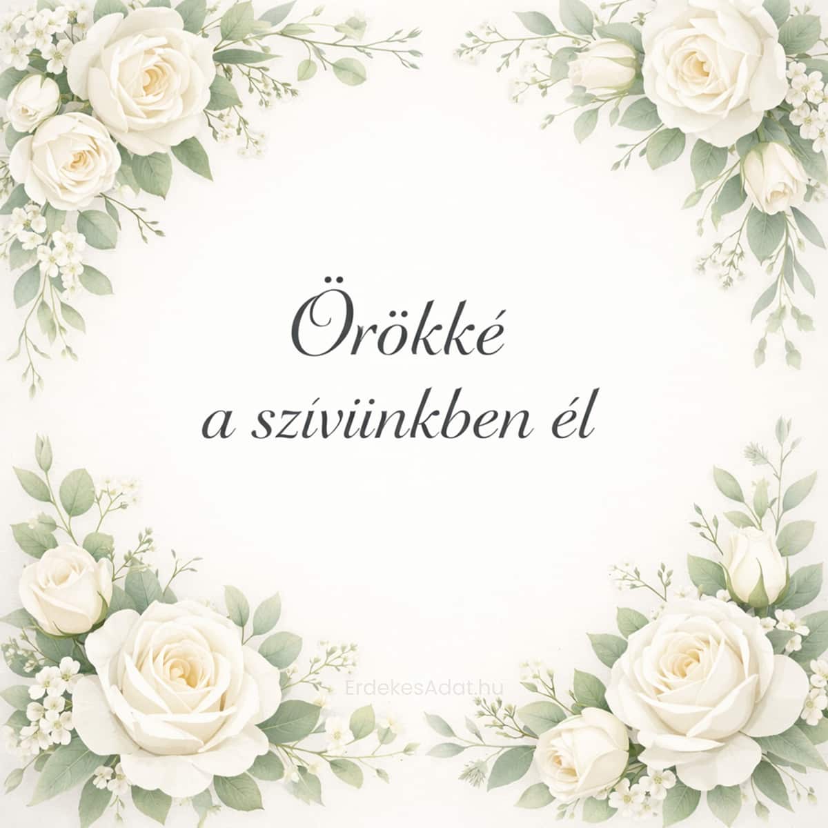 örökké a szívünkben él felirat fehér virág keretben
