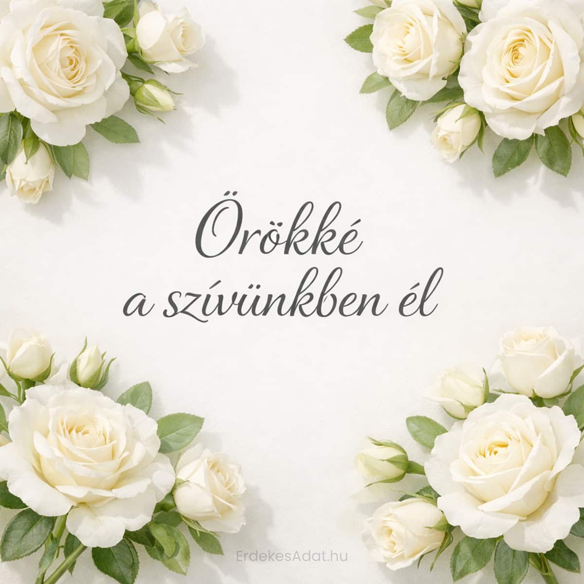 örökké a szívünkben él felirat fehér virágos háttéren