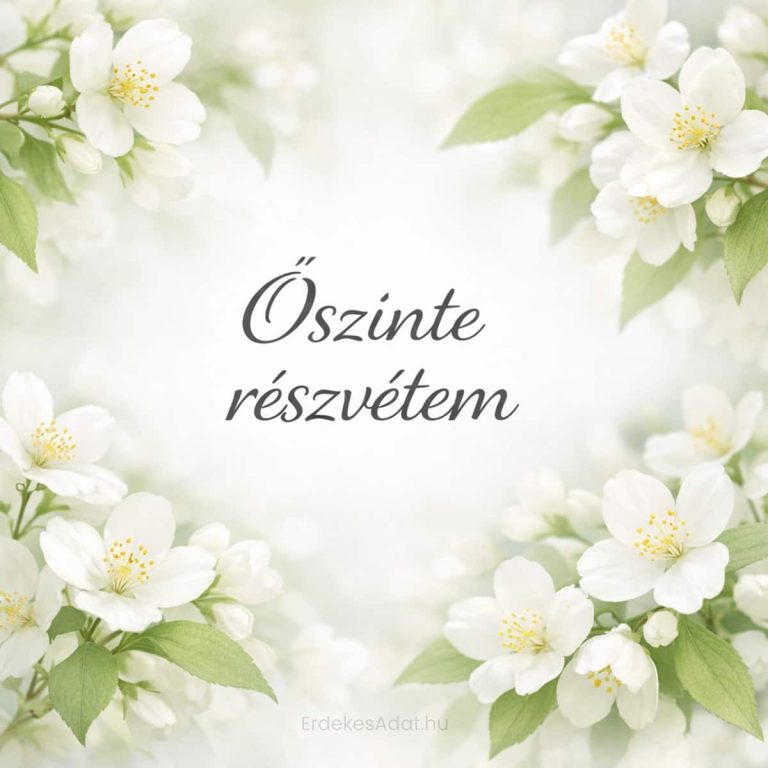 őszinte részvétem felirat fehér virágos háttéren