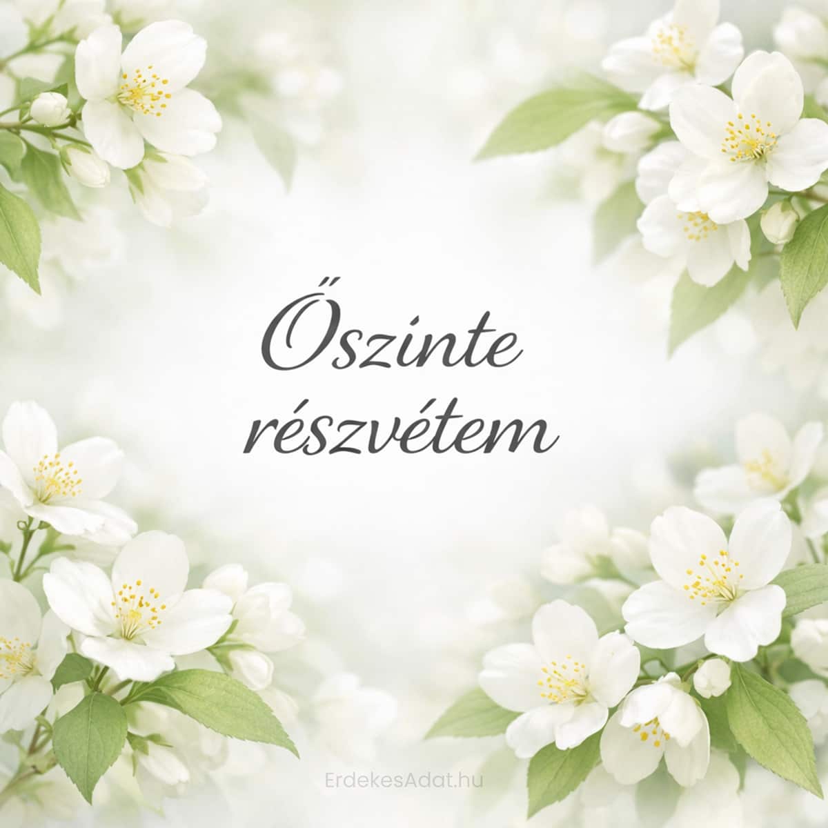őszinte részvétem felirat fehér virágos háttéren