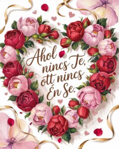 Romantikus, rózsás virágos kép, szerelmes vers felirat ahol nincs te ott nincs én se felirattal