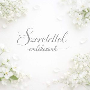 szeretettel emlékezünk feliratú részvét kép fehér virágos háttéren