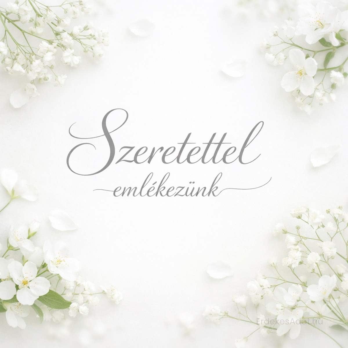 szeretettel emlékezünk feliratú részvét kép fehér virágos háttéren