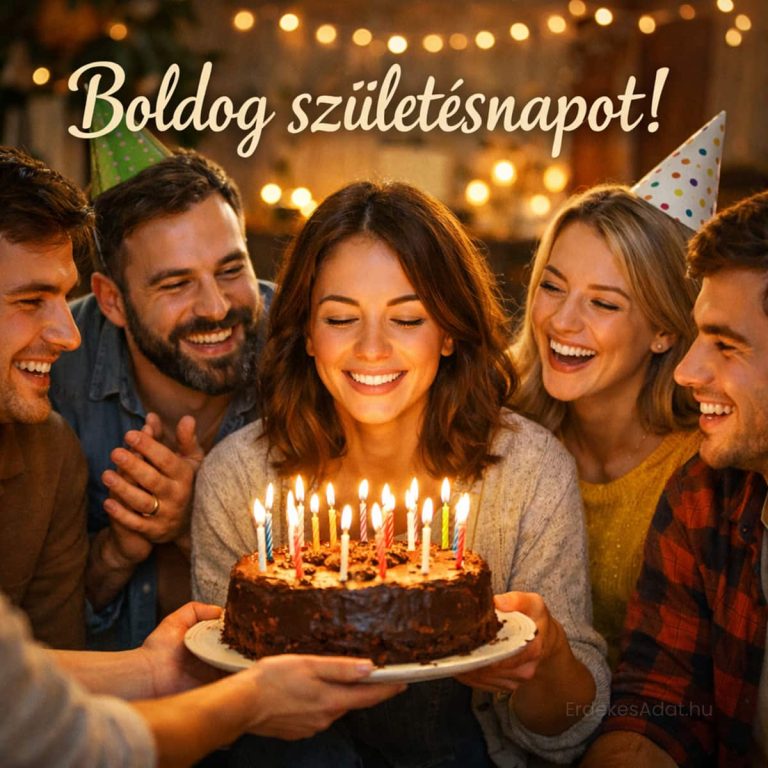 baráti születésnapi ünneplés tortával boldog születésnapot felirattal