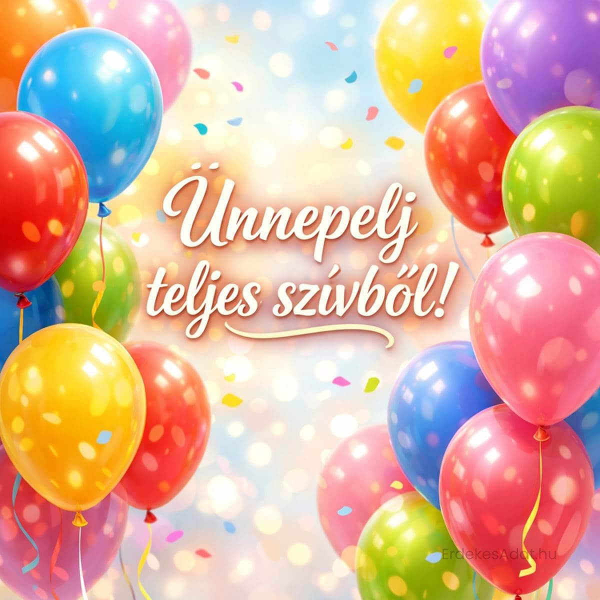 születésnapi köszöntő ünnepelj teljes szívből felirattal lufikkal