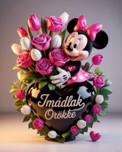 Valentin napi szerelmes üzenet, imádlak örökké felirat, minnie egér