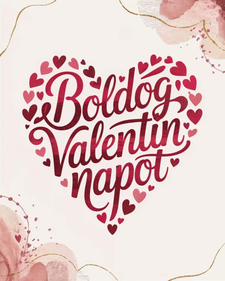 Szerelmes valentin napi kép meleg színekkel, Boldog Valentin napot felirat szív alakban