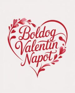 Boldog Valentin napot feliratos kép, szív alakban