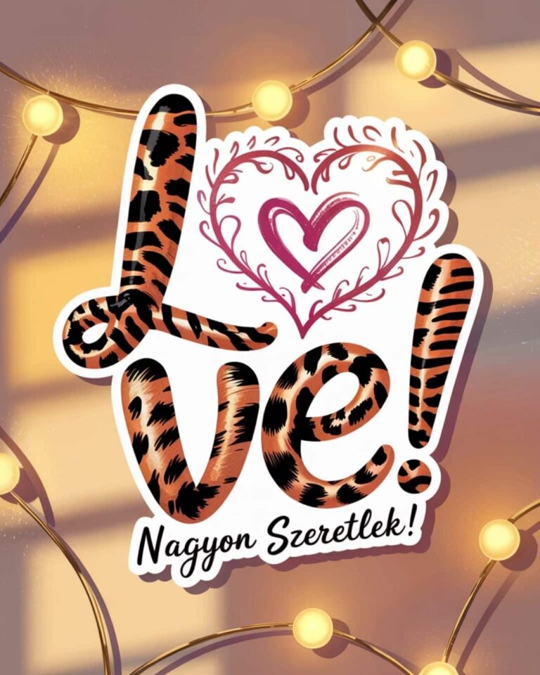 Szerelmes üdvözlet modern párducmintás stílusban, nagyon szeretlek felirat