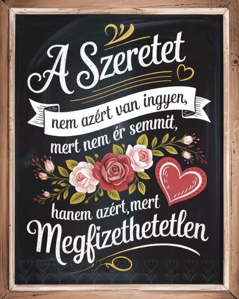 Szerelmes köszöntő krétatábla stílusban, verses, Wass Albert idézet, a szerelem nem azért van ingyen, mert nem ér semmit, hanem azért, mert megfizethetetlen felirat