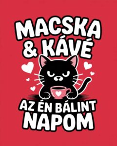 Vicces macskás valentin, bálint nap macska és kávé az én valentin napom felirattal