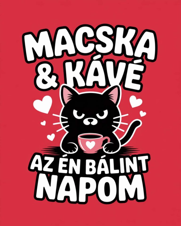 Vicces macskás valentin, bálint nap macska és kávé az én valentin napom felirattal