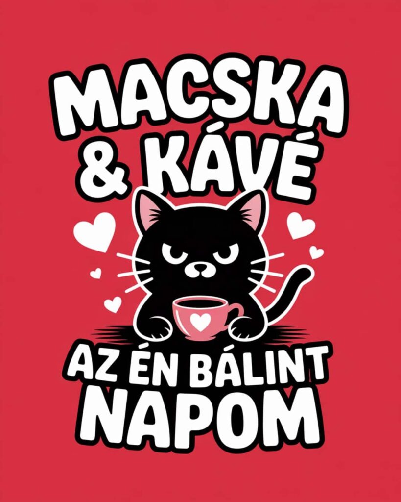 Vicces macskás valentin, bálint nap macska és kávé az én valentin napom felirattal