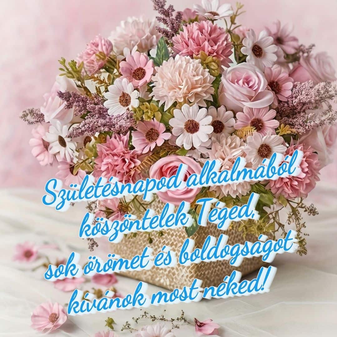 Rózsás virágos születésnapi köszöntő férfiaknak, klasszikus stílusban. Megható üzenettel: Születésnapod alkalmából köszöntelek Téged, sok örömet és boldogságot kívánok most néked