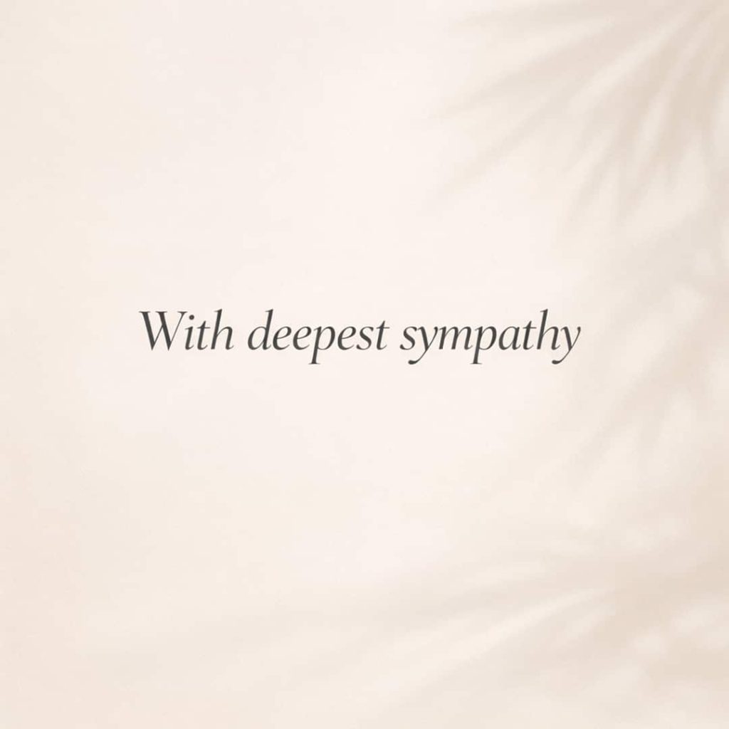 with deepest sympathy message on soft beige background